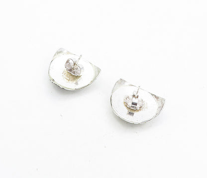 TERRI 925 Sterling Silver  Vintage Enamel Pattern Curved Drop Earrings  EG4261