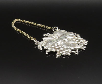 925 Sterling Silver  Vintage Grape Cluster & Leaf Orange Gin Liquor Tag TR3350
