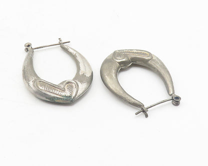 925 Sterling Silver  Vintage Dark Tone Hollow Love Heart Hoop Earrings  EG5960