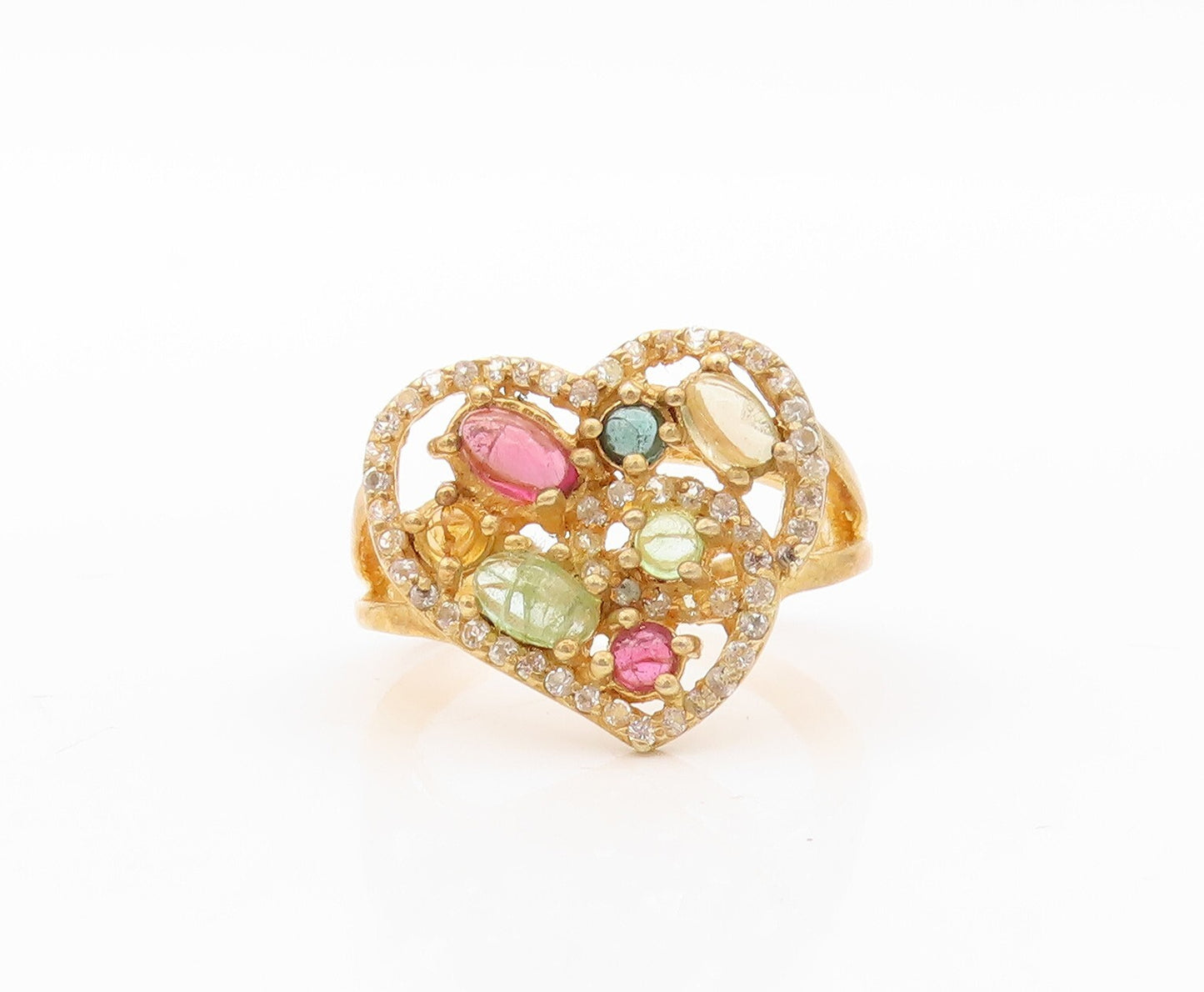 925 Sterling Silver Vintage Ring Gold Plated Gemstone Heart  Sz 7  RG30631