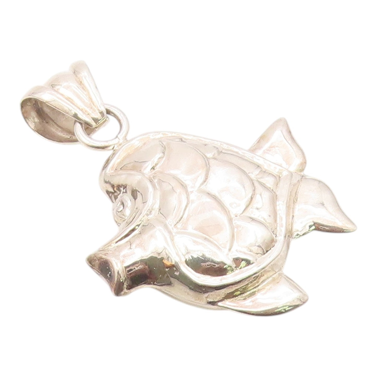 925 Sterling Silver  Vintage Shiny Hollow Fish Drop Pendant  PT17607