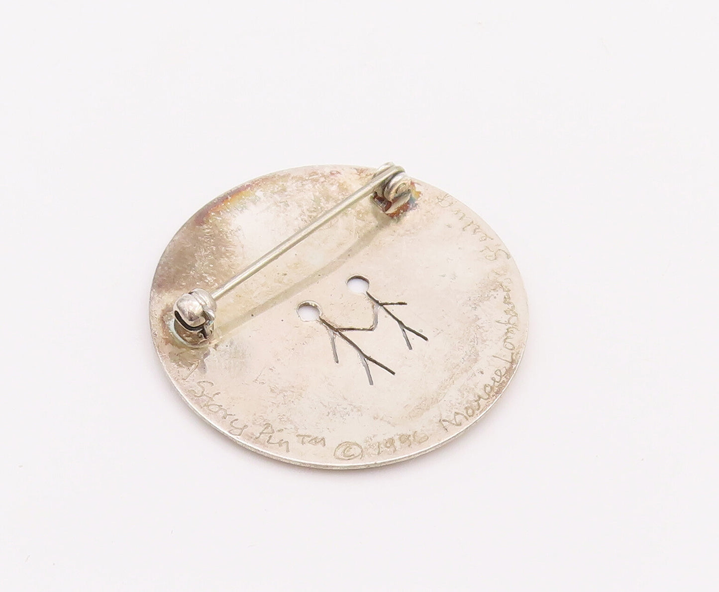 925 Sterling Silver Vintage Brooch Pin LOMBARD Stick 2 Man Cutout Coin  BP11015