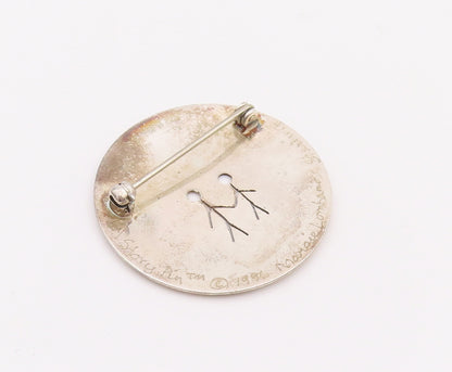 925 Sterling Silver Vintage Brooch Pin LOMBARD Stick 2 Man Cutout Coin  BP11015