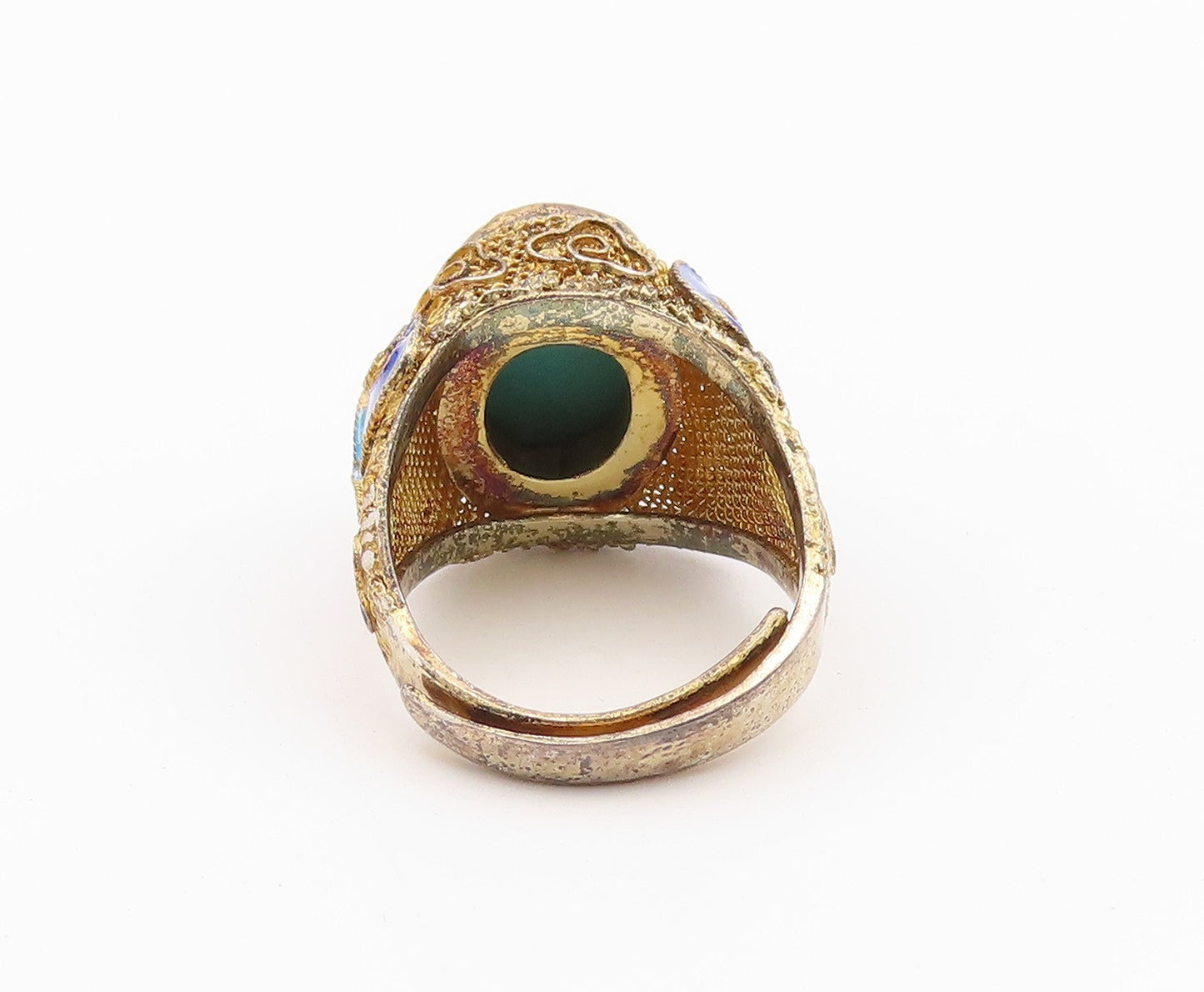 925 Sterling Silver Vintage Ring CHINESE EXPORT Turquoise Filigree Sz 8 RG36599