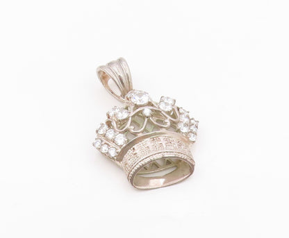 925 Sterling Silver  Vintage Cubic Zirconia Royal Crown Motif Pendant  PT15843