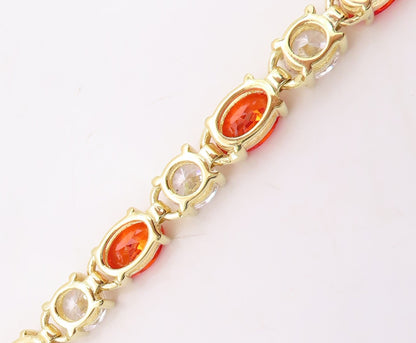 925 Sterling Silver Vintage Bracelet Gold Plated Oval Orange & White CZ  BT10835