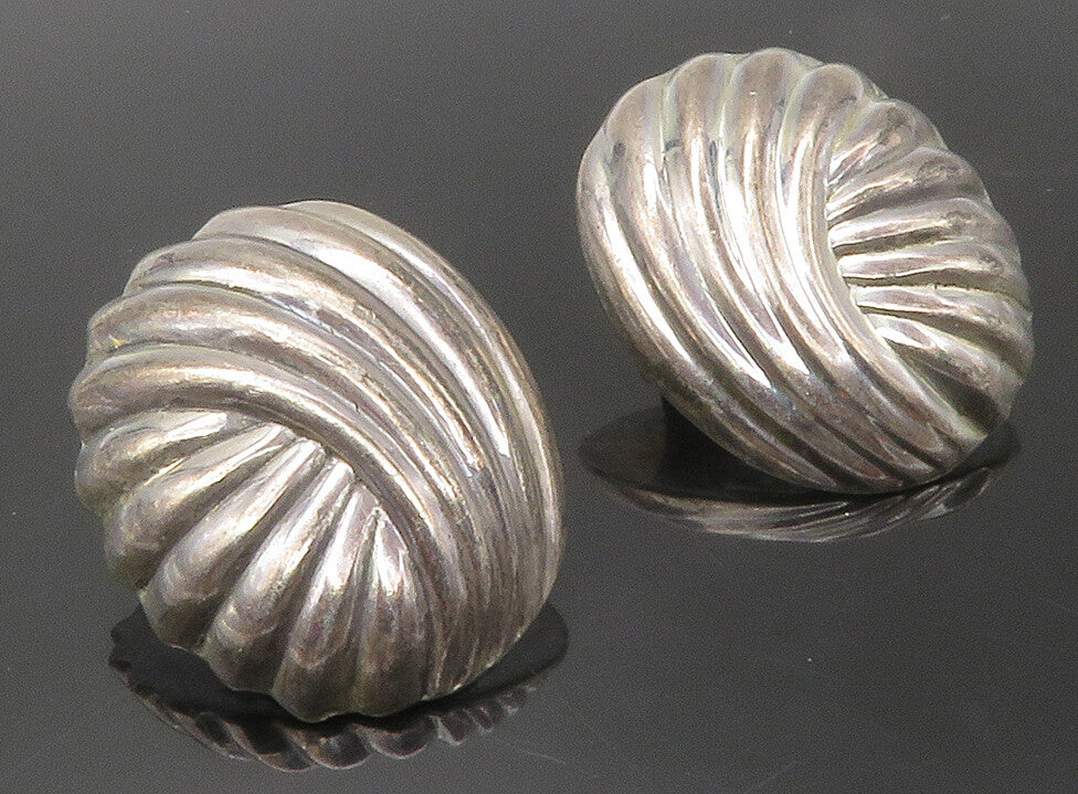 925 Sterling Silver  Vintage Fluted Dome Non Pierce Drop Earrings  EG7278