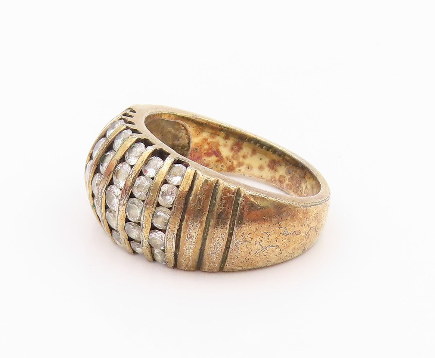 925 Sterling Silver Vintage Ring Gold Plated Grooved Topaz bands  Sz 9  RG32394