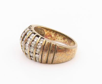 925 Sterling Silver Vintage Ring Gold Plated Grooved Topaz bands  Sz 9  RG32394