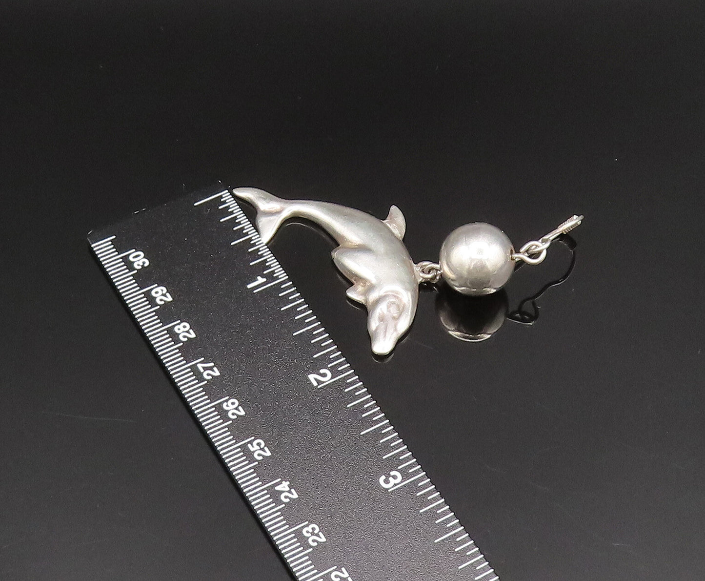 MEXICO 925 Silver  Vintage Bead Ball & Sculpted Dolphins Earrings  EG11830