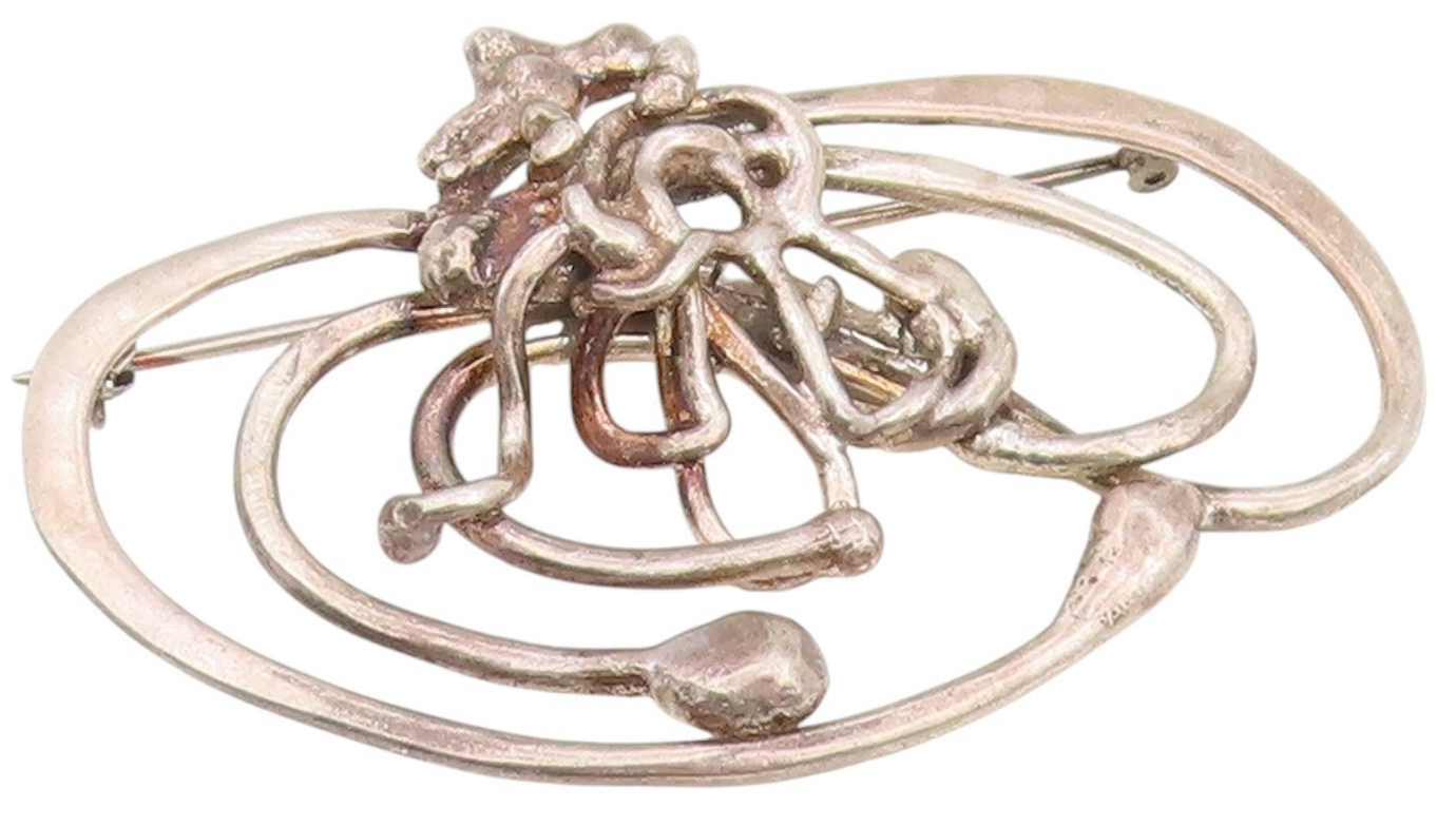 925 Sterling Silver Vintage Brooch Brutalist Tangled Web Design Pin  BP12061