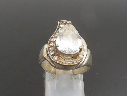 925 Silver  Vintage Pear Shaped Cubic Zirconia Half Halo Ring Sz 7.5  RG25165