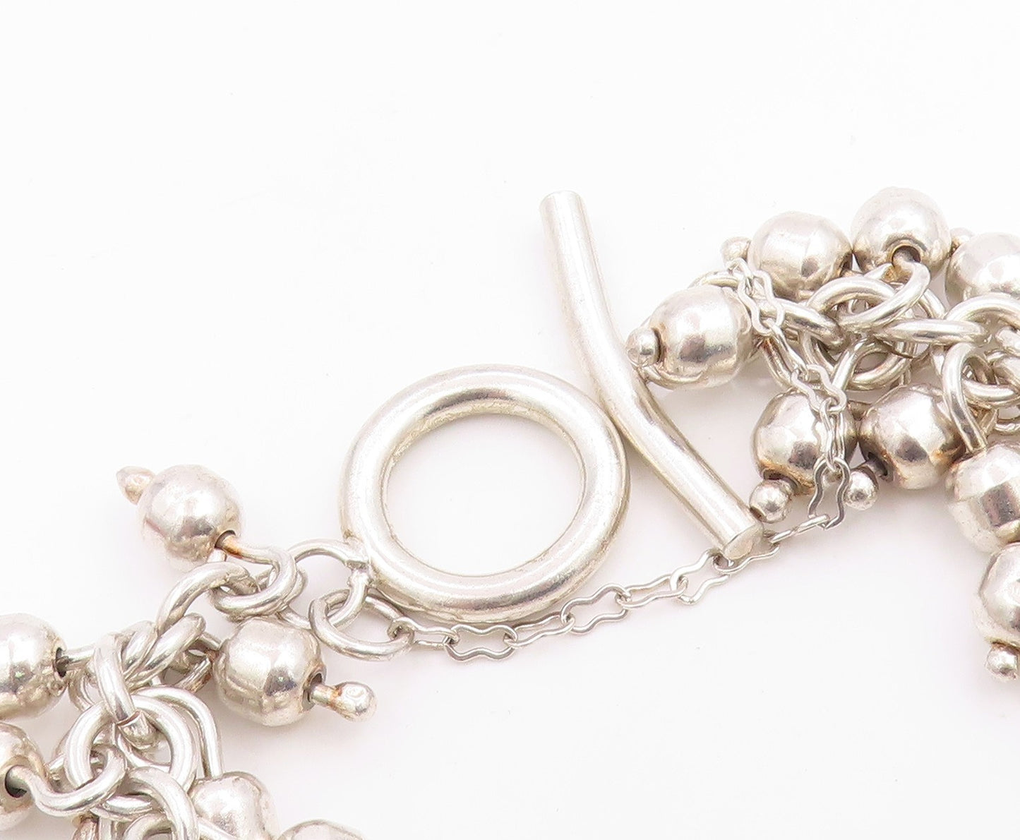925 Sterling Silver Vintage Bracelet Modernist Solid Bead Cluster Chain  BT12056