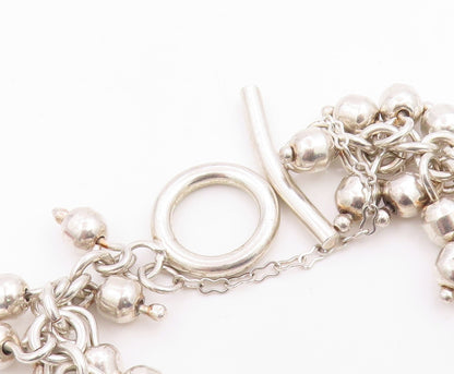 925 Sterling Silver Vintage Bracelet Modernist Solid Bead Cluster Chain  BT12056