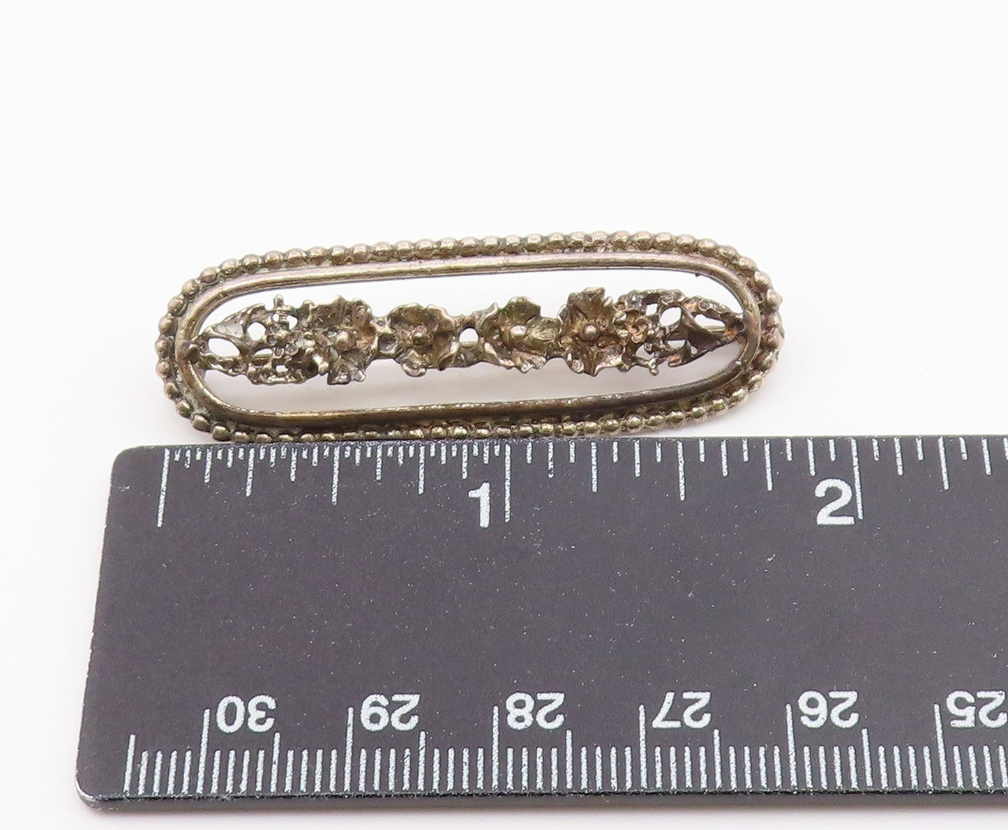 BEAU 925 Sterling Silver  Vintage Shiny Row Of Flowers Brooch Pin  BP8499