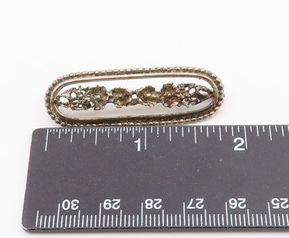 BEAU 925 Sterling Silver  Vintage Shiny Row Of Flowers Brooch Pin  BP8499