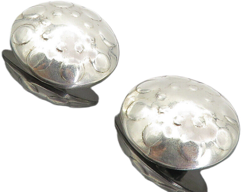 MEXICO 925 Sterling Silver  Vintage Shiny Pattern Dome Drop Earrings  EG4089