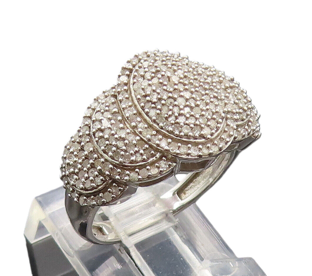 925 Sterling Silver  Vintage Intricate Circles Diamonds Ring Sz 6  RG26857