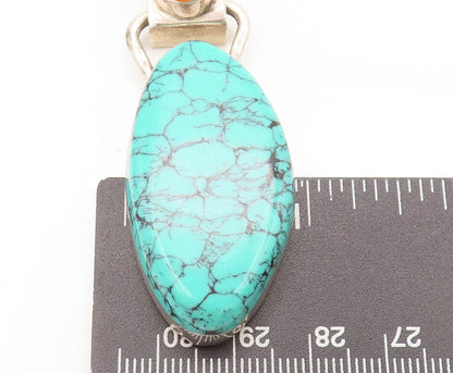 MEXICO 925 Sterling Silver  Vintage Oval Turquoise & Citrine Pendant  PT22409