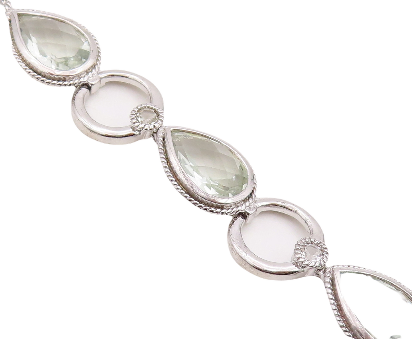 925 Sterling Silver Vintage Bracelet Drop Cut Peridot & Topaz Ring Links BT10848