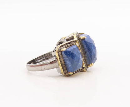 925 Sterling Silver Vintage Ring Gold Plated Diamond & Gemstone  Sz 8  RG29679