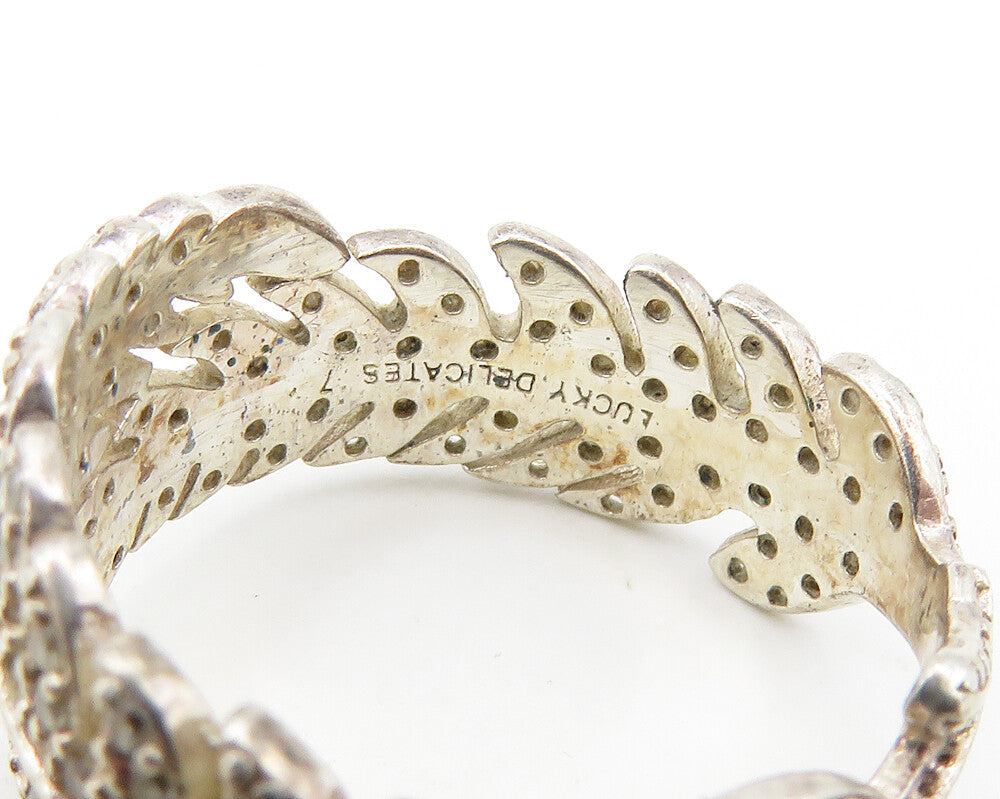 LUCKY DELICATES 925 Sterling Silver Topaz Floral Leaf Bypass Ring Sz 7  RG18249