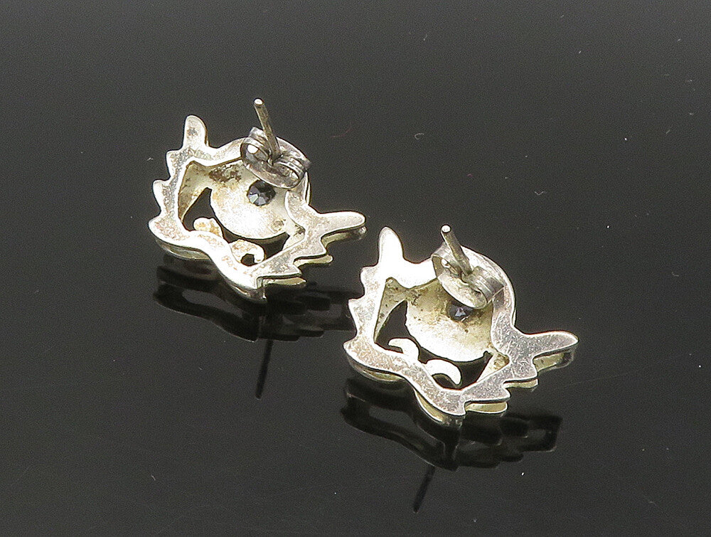 925 Sterling Silver  Vintage Cubic Zirconia Wing Motif Drop Earrings  EG11494