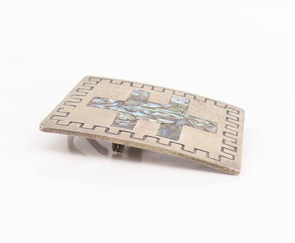 925 Sterling Silver Vintage Brooch Pin MEXICO Abalone Inlay Square  BP12436