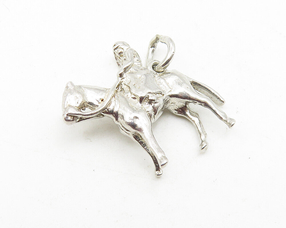 925 Sterling Silver  Vintage Petite Shiny Man On Horse Drop Pendant  PT6827
