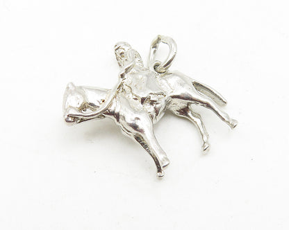 925 Sterling Silver  Vintage Petite Shiny Man On Horse Drop Pendant  PT6827
