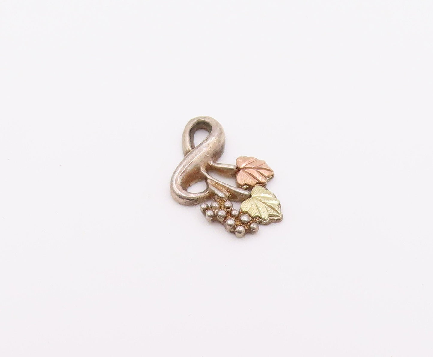 925 Sterling Silver & 12K GOLD  Vintage Petite Floral Leaves Pendant  PT12738