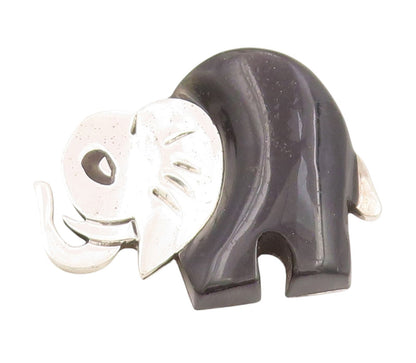 925 Sterling Silver Vintage Brooch Pin MEXICO Onyx Modernist Elephant  BP12288