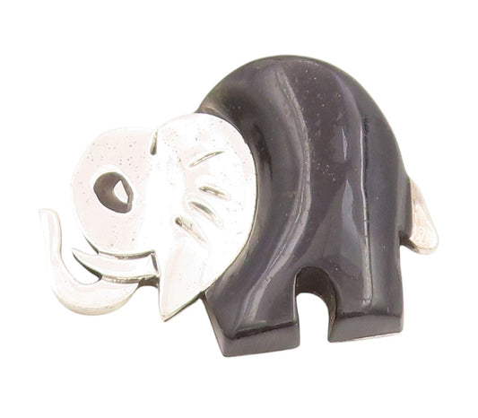 925 Sterling Silver Vintage Brooch Pin MEXICO Onyx Modernist Elephant  BP12288