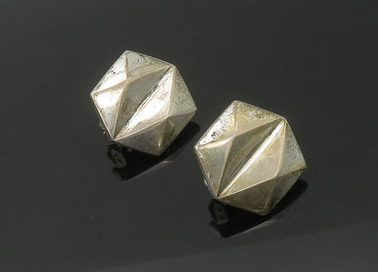 925 Silver & 14K GOLD  Vintage Geometric Shiny Non Pierce Earrings  EG10975