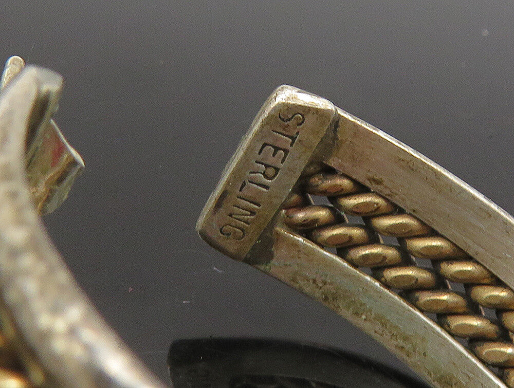 925 Sterling Silver  Vintage Two Tone Twist Raised Edge Hoop Earrings  EG11486