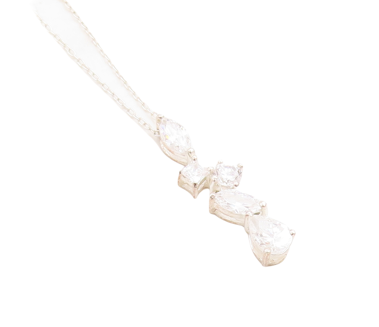 925 Sterling Silver Vintage Multi Shape Cubic Zirconia Chain Necklace NE2210