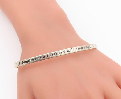 925 Sterling Silver  Vintage Shiny Daughter Friend Quote Cuff Bracelet  BT7114