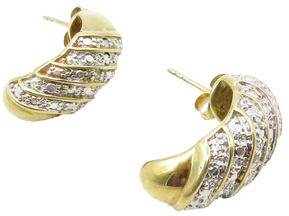 925 Sterling Silver  Genuine Diamonds Two Tone Curved Drop Earrings  EG6709
