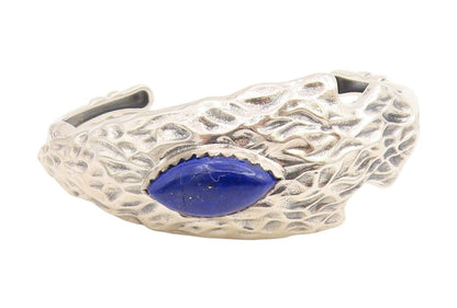 925 Sterling Silver Vintage Bracelet Marquise Cut Lapis Lazuli Arrowhead BT11842
