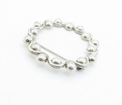 MEXICO 925 Sterling Silver  Vintage Swirl Dome Pattern Round Brooch Pin BP2728