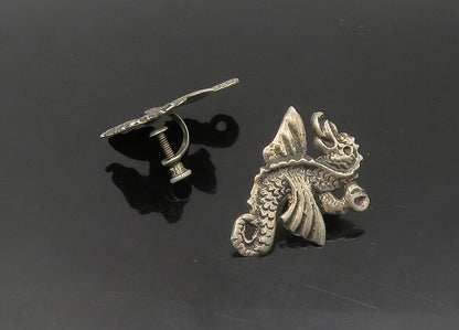 925 Sterling Silver   Vintage Dark Tone Seahorse Non Pierce Earrings  EG11279