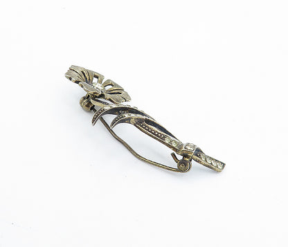 925 Sterling Silver  Vintage Topaz Dark Tone Single Flower Brooch Pin  BP1306