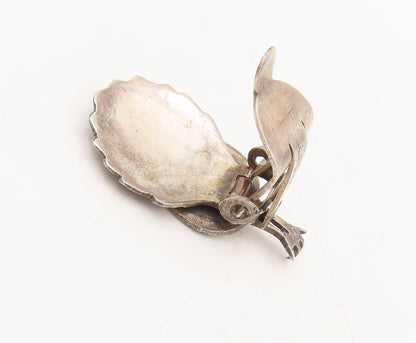 SIAM 925 Silver  Vintage Carved Movable Dancing Peacock Clip Earrings  EG12680