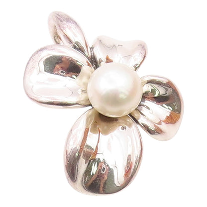 ANN KING 925 Sterling Silver  Vintage Cultured Pearl Flower Pendant  PT19990