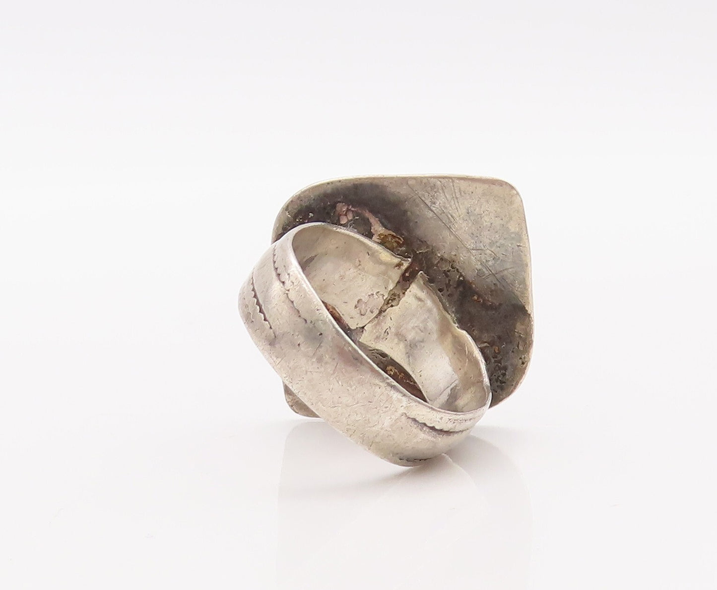 925 Sterling Silver Vintage Ring Solid Etched Square Design  Sz 8  RG28954
