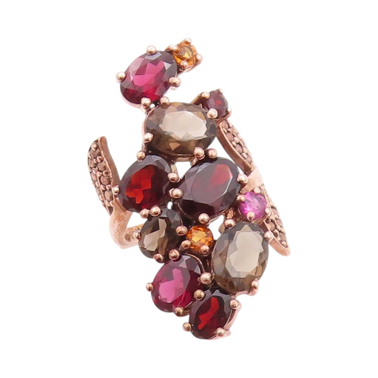 925 Sterling Silver Vintage Ring Rose Gold Plated CZ & Gemstones Sz 5 RG32212