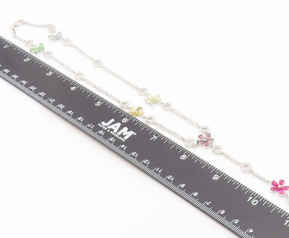 925 Sterling Silver Vintage Necklace Multi Gemstone Elegant Floral Lariat NE4915