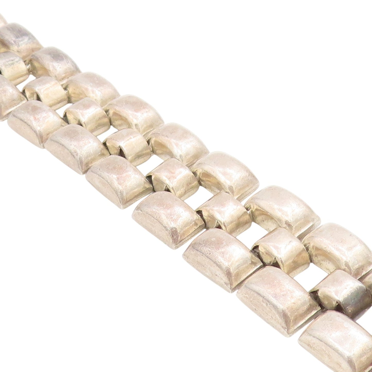 925 Sterling Silver Vintage Bracelet MEXICO Modernist Wide Panel Link  BT11614