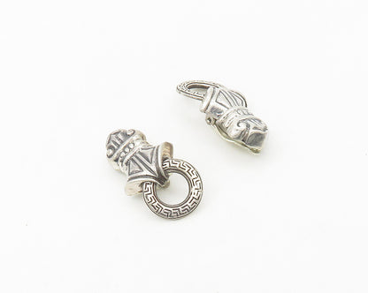 925 Sterling Silver  Vintage Shiny Greek Key Non Pierce Drop Earrings  EG9249