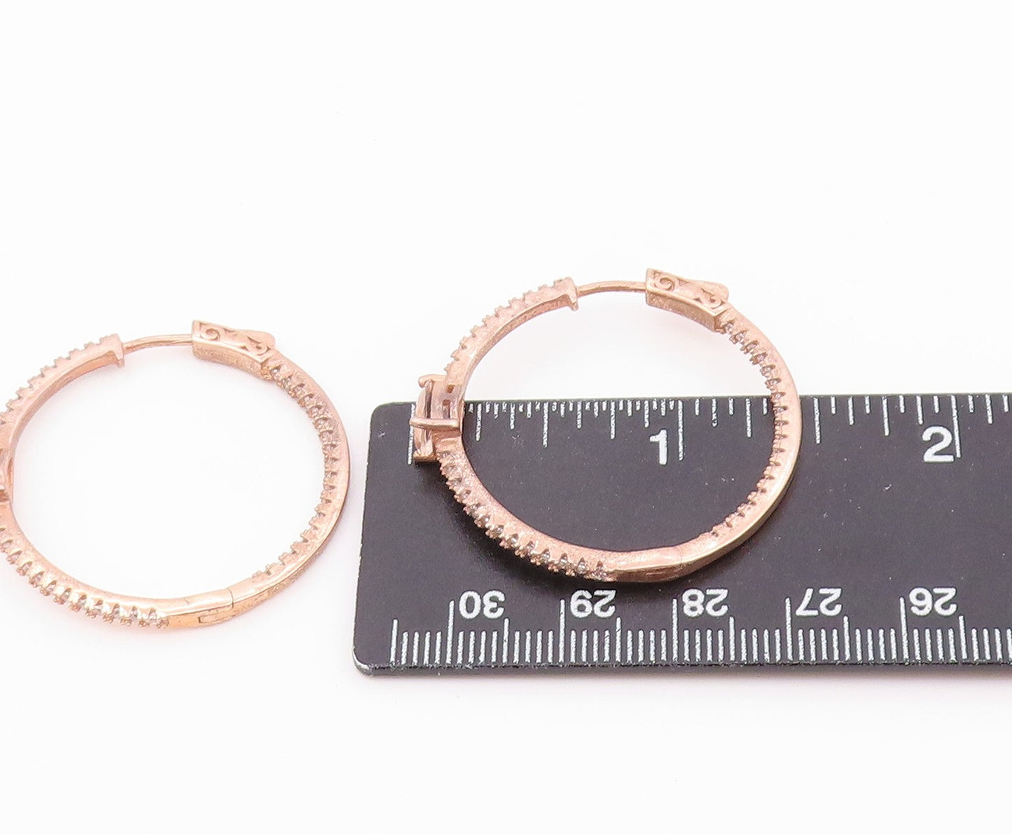 925 Sterling Silver Vintage Earrings Gold Plated Elegant Pink CZ Hoops  EG14521